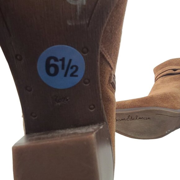 Sam Edelman Womens Lynne Boot Size  6.5 Camel Suede Block Heel Ankle Strap Boho - Picture 10 of 11